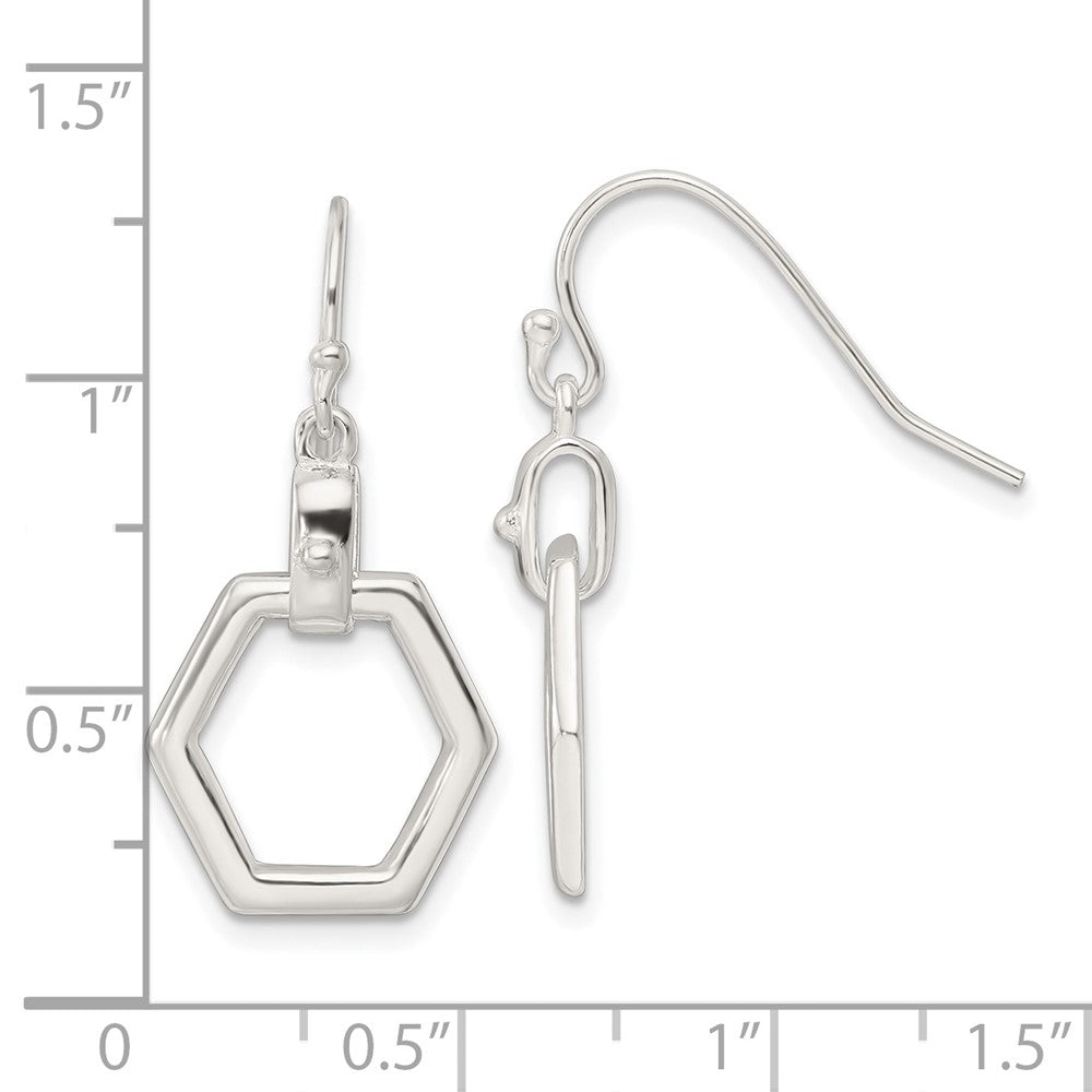 Sterling Silver Hexagon Dangle Shepherd Hook Earrings