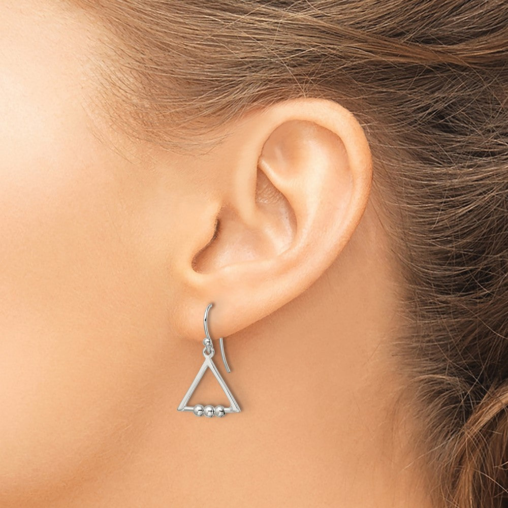 Sterling Silver Polished Triangle and Bead Shepherd Hook Earrings