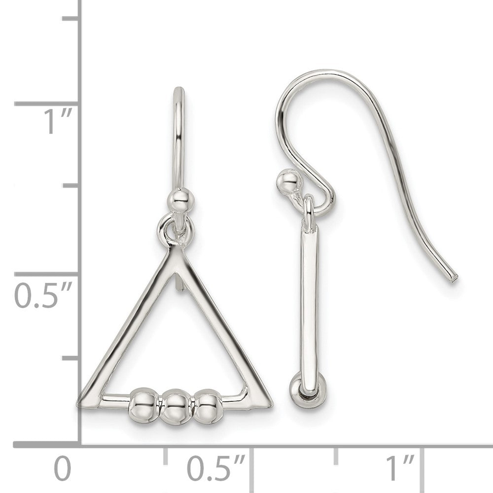 Sterling Silver Polished Triangle and Bead Shepherd Hook Earrings