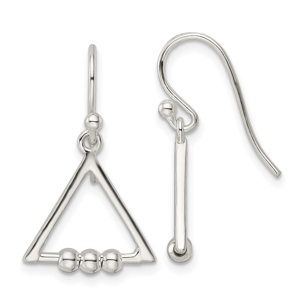 Sterling Silver Polished Triangle and Bead Shepherd Hook Earrings