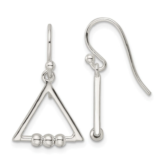 Sterling Silver Polished Triangle and Bead Shepherd Hook Earrings