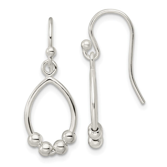 Sterling Silver Polished Diamond-cut Oval Dangle Earrings