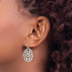 Sterling Silver Polished Cross Design Oval Dangle Earrings