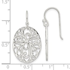 Sterling Silver Polished Cross Design Oval Dangle Earrings