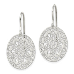 Sterling Silver Polished Floral Oval Dangle Earrings
