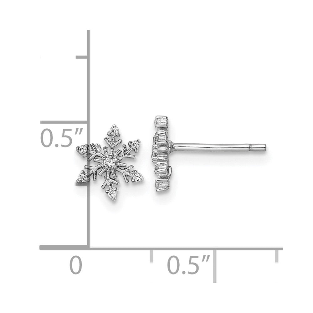 Rhodium-plated Sterling Silver Polished CZ Snowflake Earrings