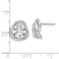 Rhodium-plated Sterling Silver Polished 12mm Round CZ Post Earrings