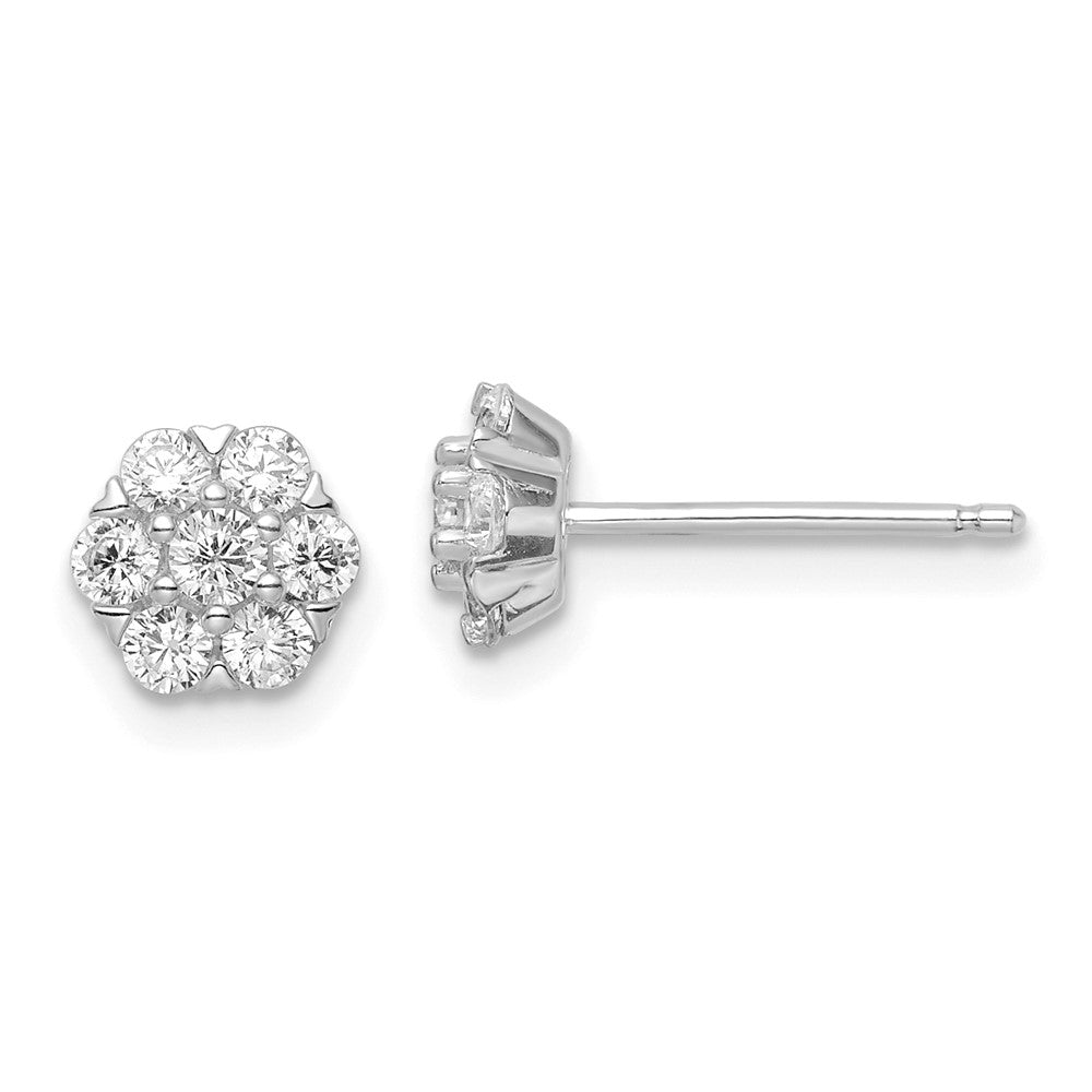 Sterling Silver Polished Rhodium-plated CZ Flower Post Earrings
