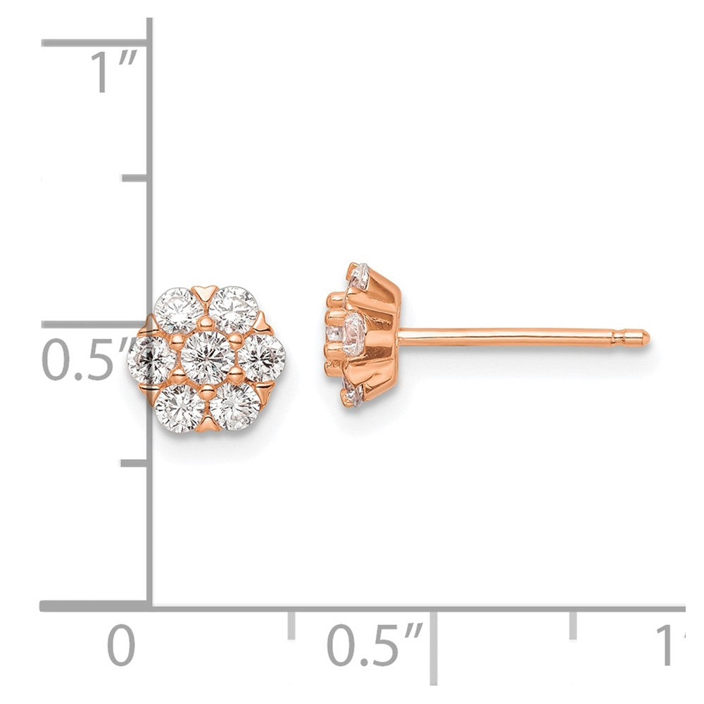 Sterling Silver Polished Rose-tone CZ Flower Post Earrings