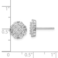 Rhodium-plated Sterling Silver Polished Flower Cluster CZ Post Earrings