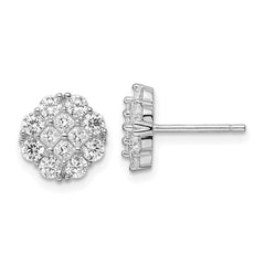 Rhodium-plated Sterling Silver Polished Flower Cluster CZ Post Earrings