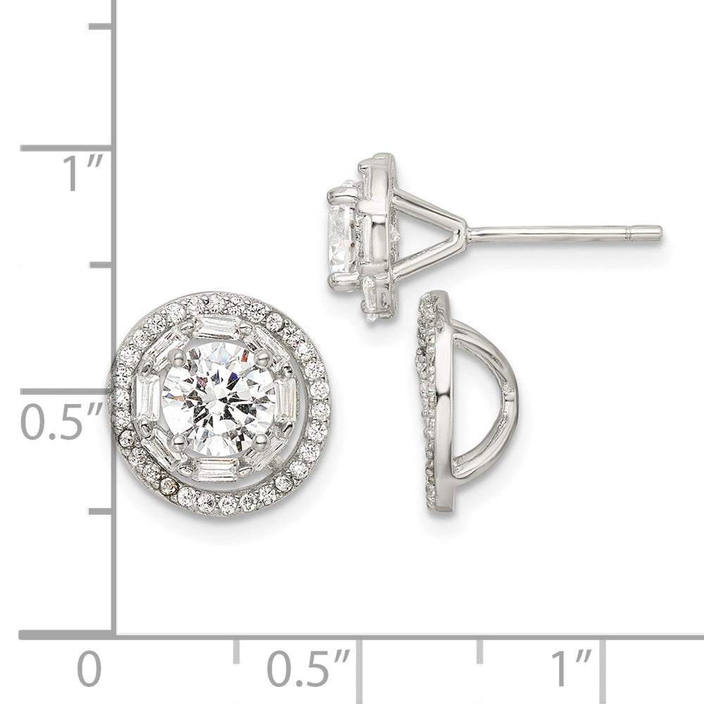 Sterling Silver Polished Rhodium-plated CZ 6mm Stud Earrings with Jackets
