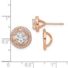 Sterling Silver Polished Rose-tone CZ 6mm Stud Earrings with Jackets