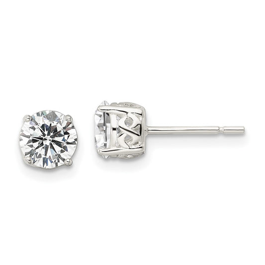 Sterling Silver Polished CZ Circle Post Earrings