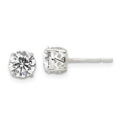 Sterling Silver Polished CZ Circle Post Earrings