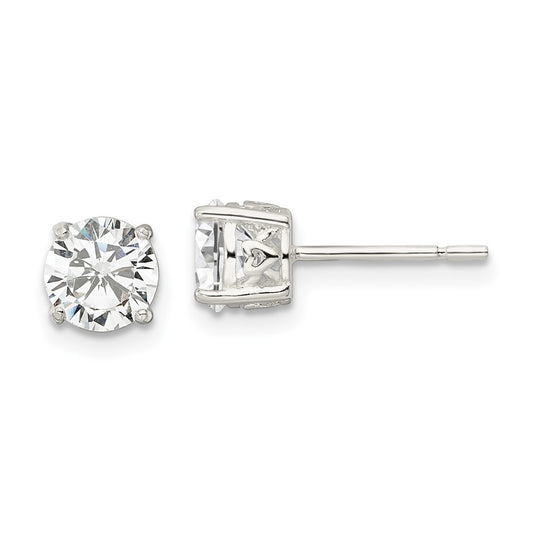 Sterling Silver Polished CZ Circle Post Earrings