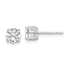 Sterling Silver Polished CZ Circle Post Earrings