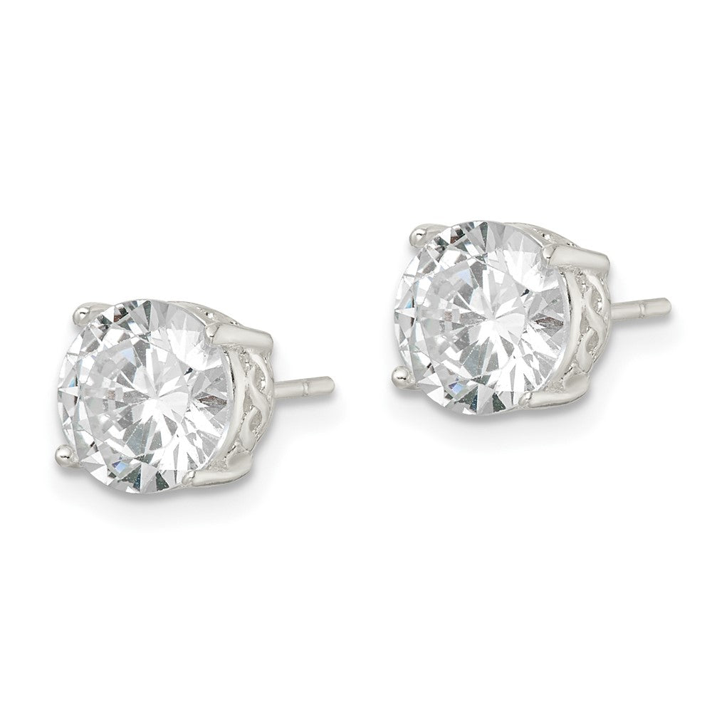 Sterling Silver Polished CZ Circle Post Earrings