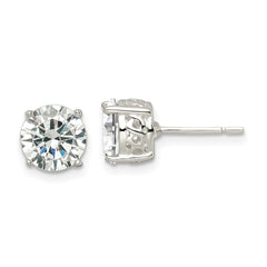 Sterling Silver Polished CZ Circle Post Earrings
