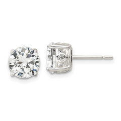 Sterling Silver Polished CZ Circle Post Earrings