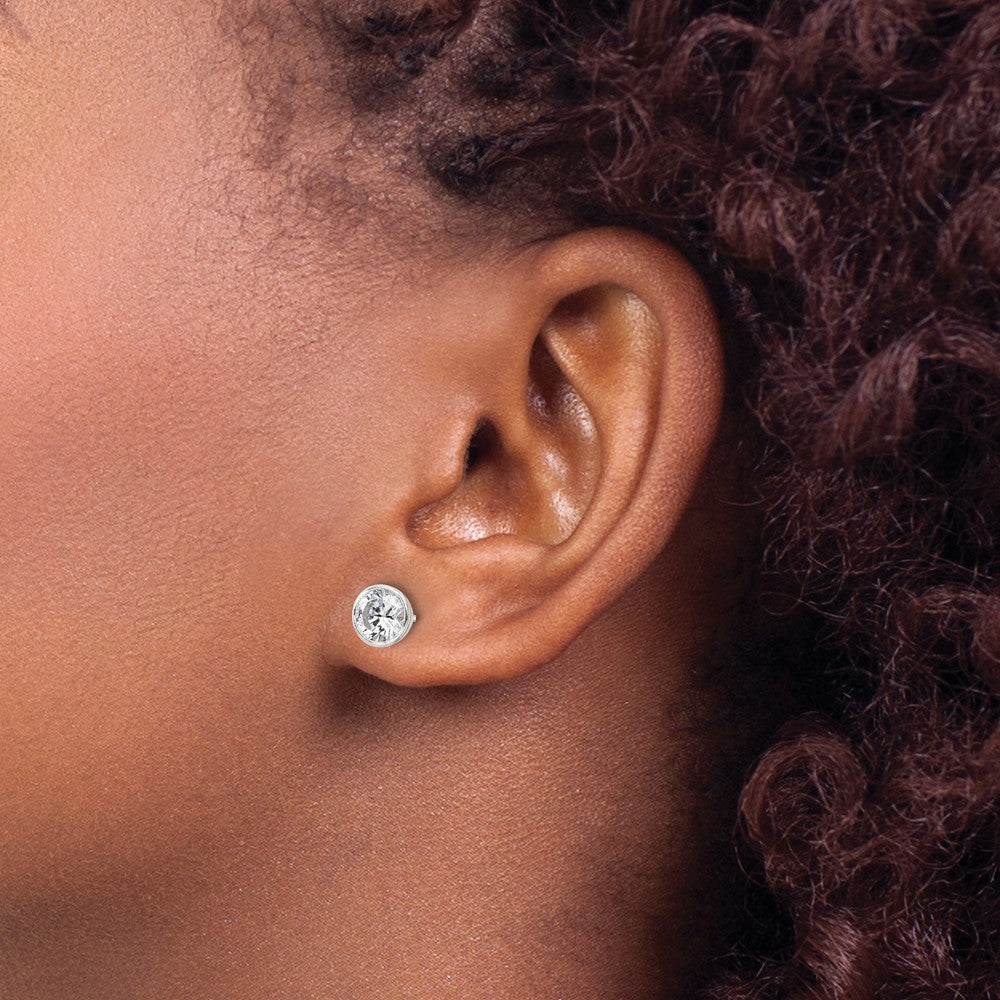 Sterling Silver Polished CZ Circle Post Earrings