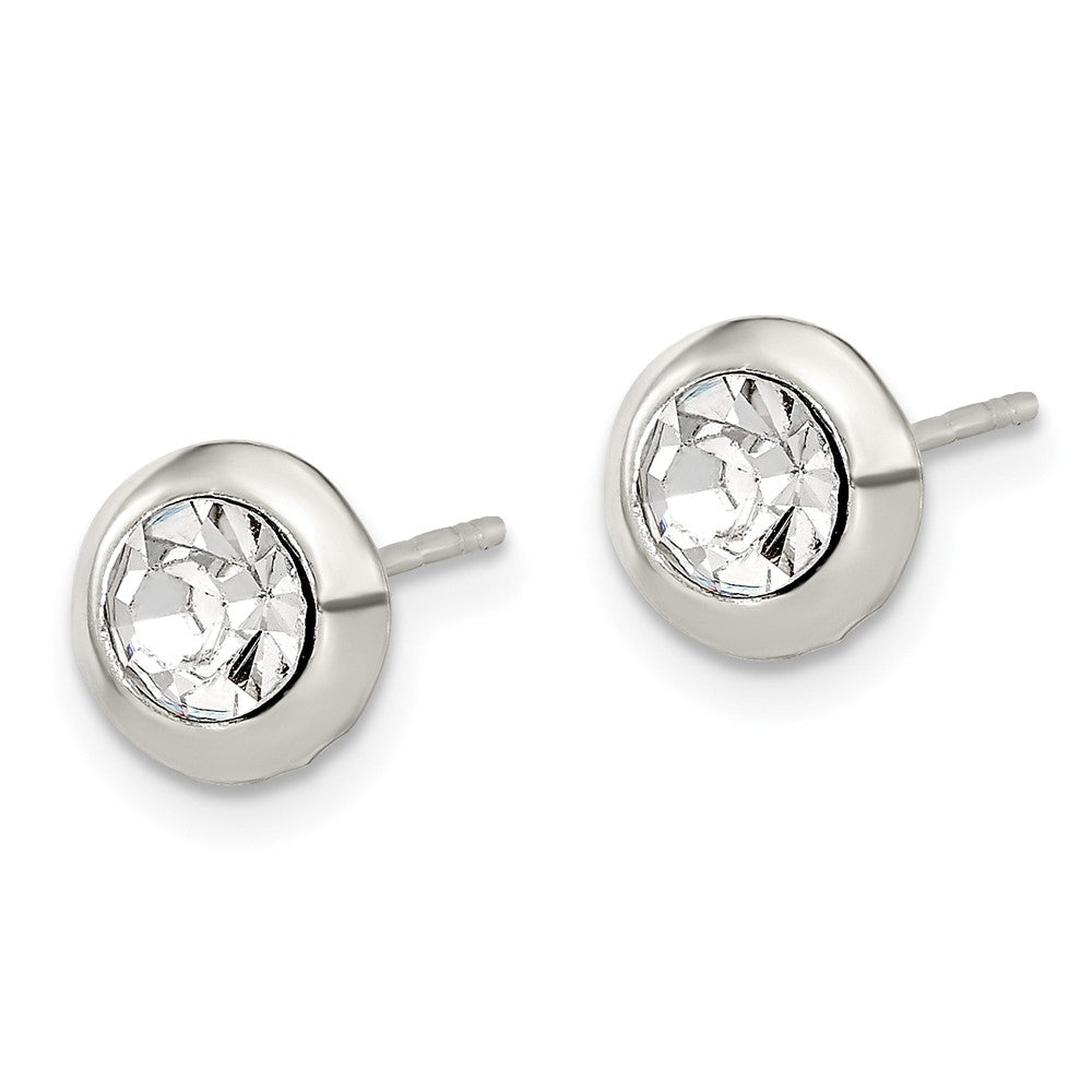 Sterling Silver Polished Round Bezel CZ Post Earrings