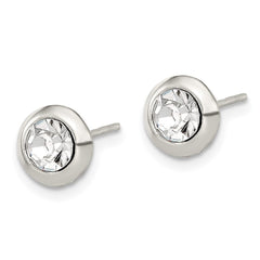 Sterling Silver Polished Round Bezel CZ Post Earrings
