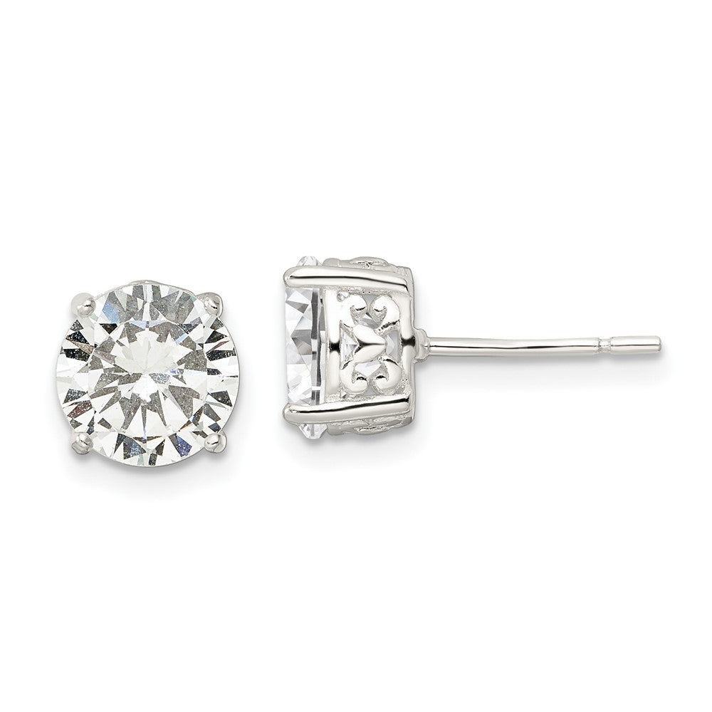 Sterling Silver Polished CZ Circle Post Earrings