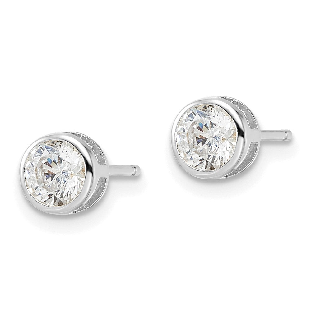 Sterling Silver Polished Rhodium-plated 5mm CZ Bezel Post Earrings