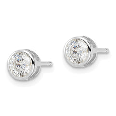 Sterling Silver Polished Rhodium-plated 5mm CZ Bezel Post Earrings