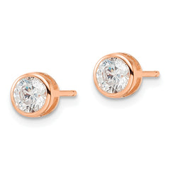 Sterling Silver Polished Rose-tone 5mm CZ Bezel Post Earrings