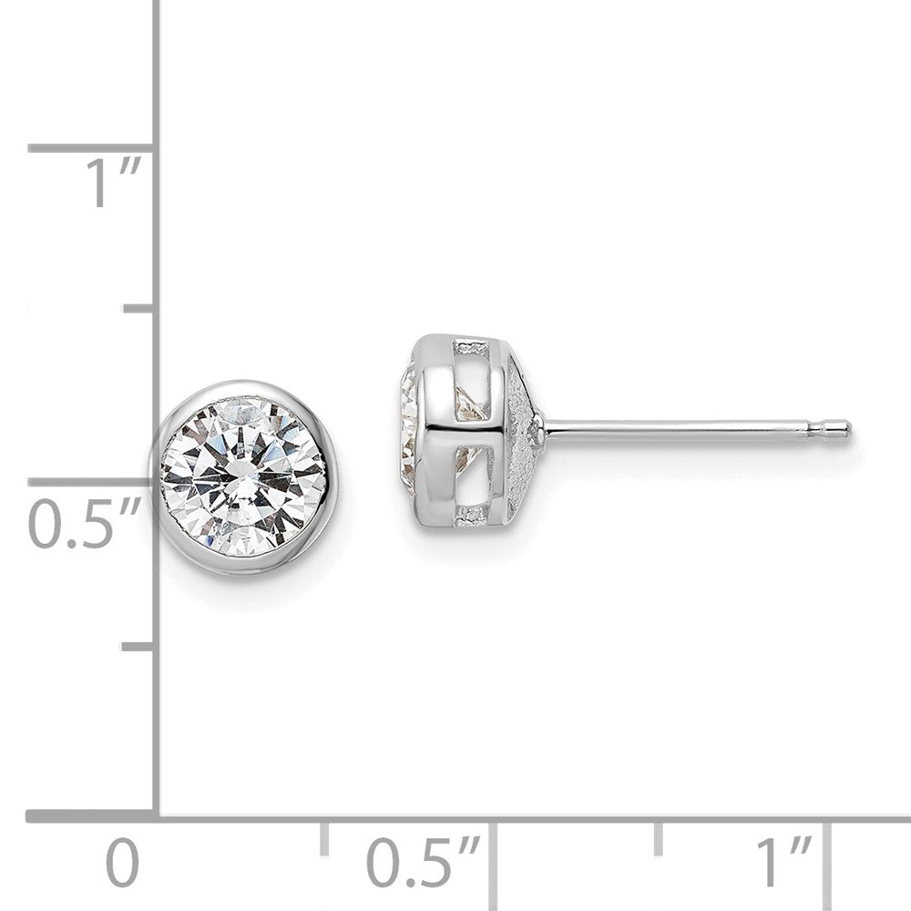 Sterling Silver Polished Rhodium-plated 6mm CZ Bezel Post Earrings