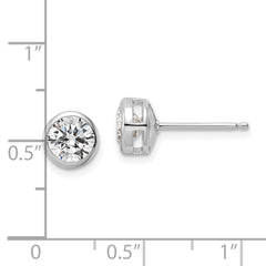 Sterling Silver Polished Rhodium-plated 6mm CZ Bezel Post Earrings