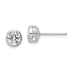 Sterling Silver Polished Rhodium-plated 6mm CZ Bezel Post Earrings