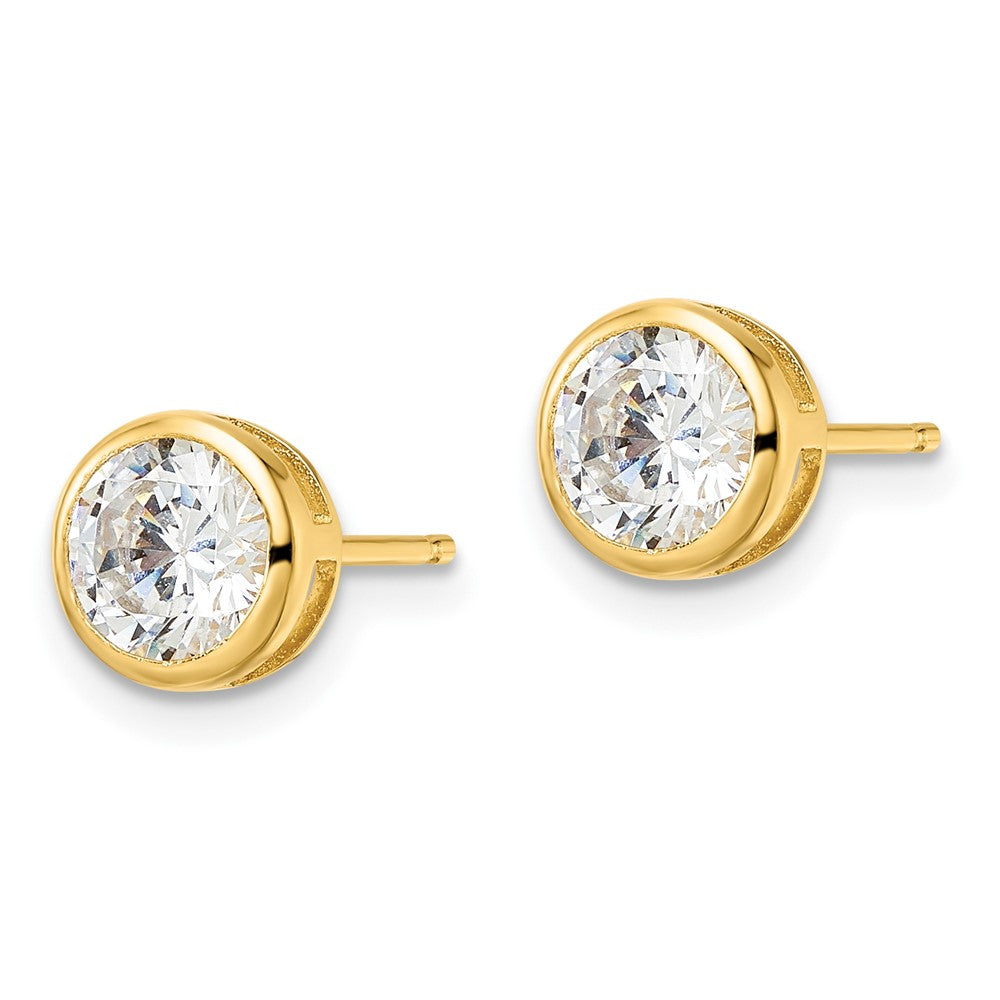 Sterling Silver Polished Gold-tone 6mm CZ Bezel Post Earrings