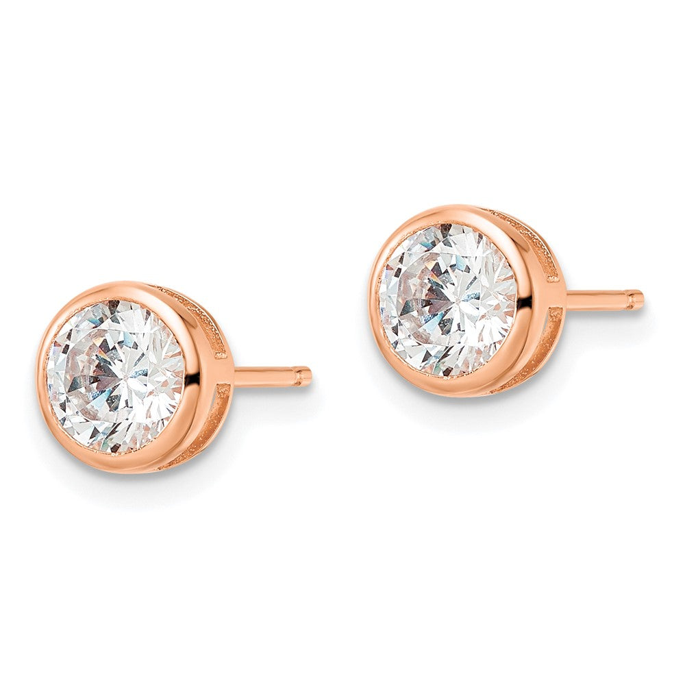 Sterling Silver Polished Rose-tone 6mm CZ Bezel Post Earrings