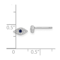 Rhodium-plated Sterling Silver Polished Blue & White CZ Eye Post Earrings