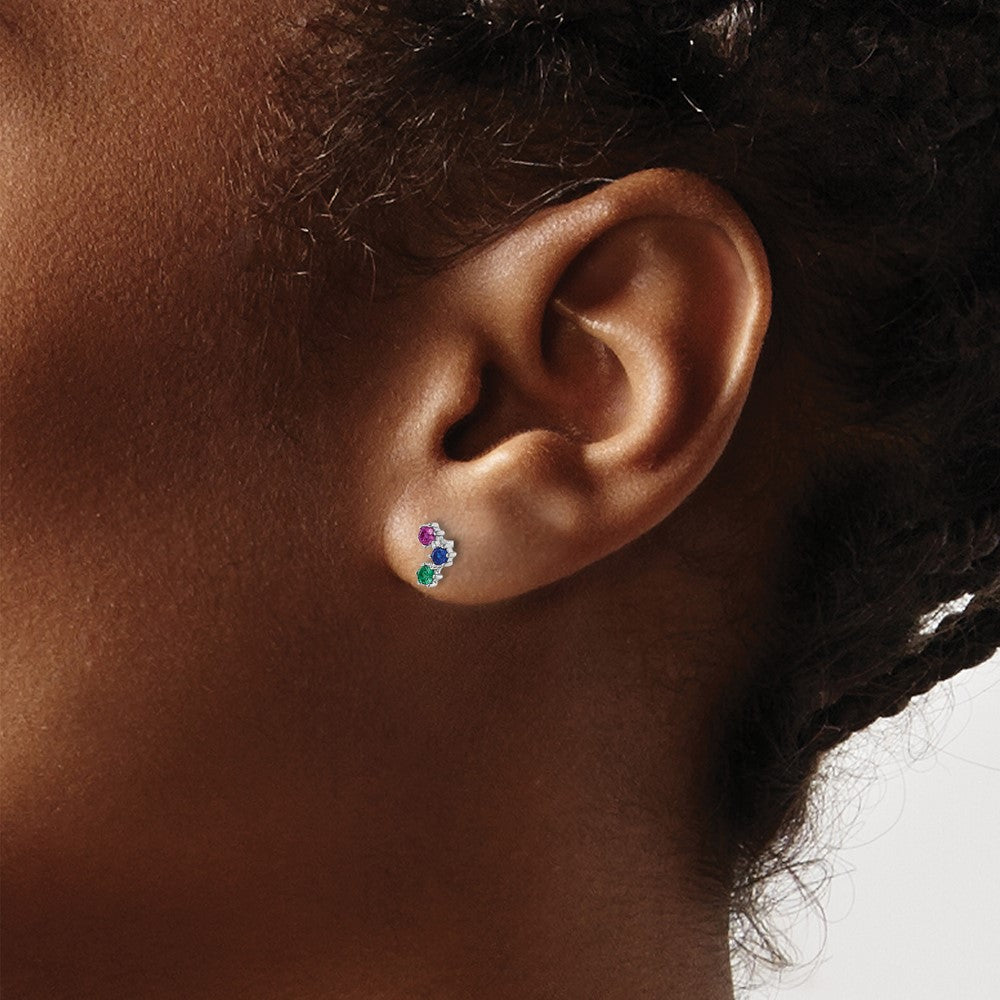 Rhodium-plated Sterling Silver Polished Multi-color CZ Post Earrings