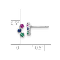 Rhodium-plated Sterling Silver Polished Multi-color CZ Post Earrings
