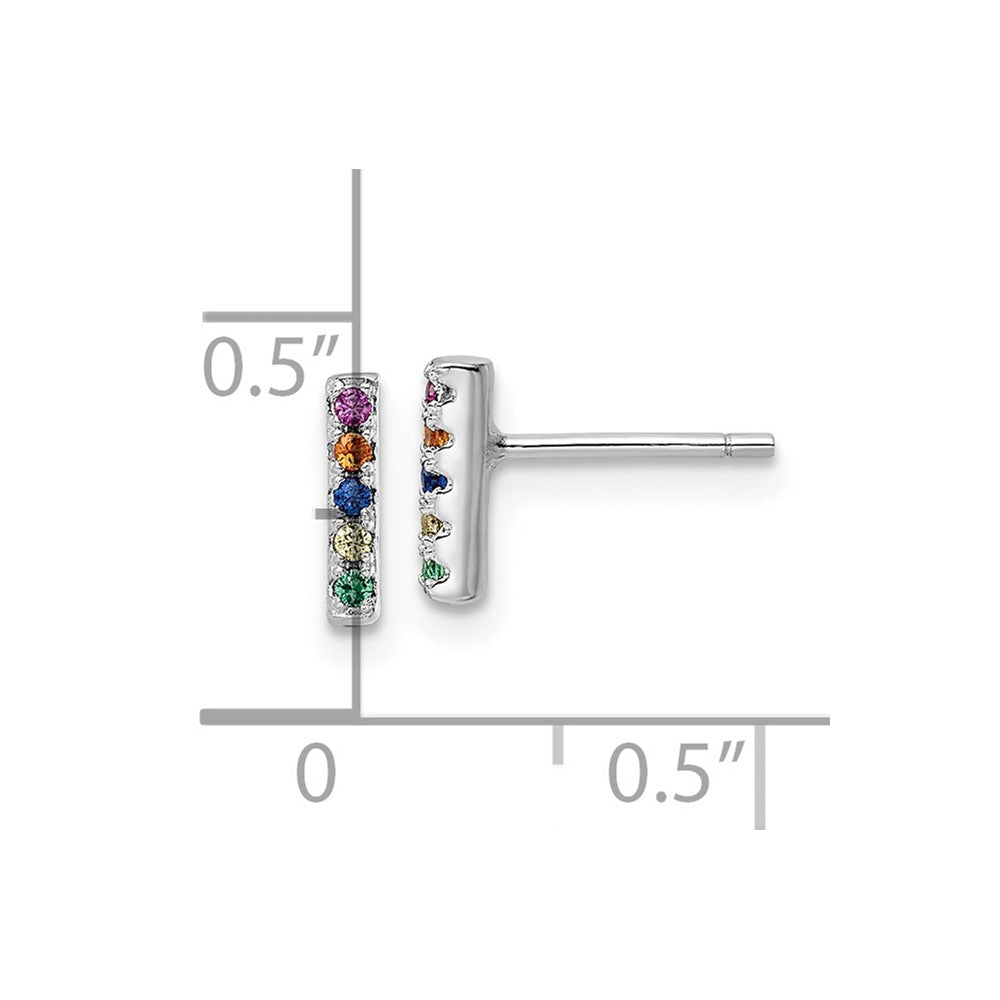 Rhodium-plated Sterling Silver Polished Multi-Color CZ Post Earrings