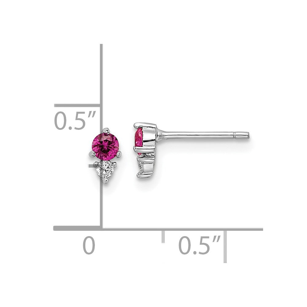 Rhodium-plated Sterling Silver Polished Red & White CZ Post Earrings