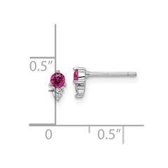 Rhodium-plated Sterling Silver Polished Red & White CZ Post Earrings