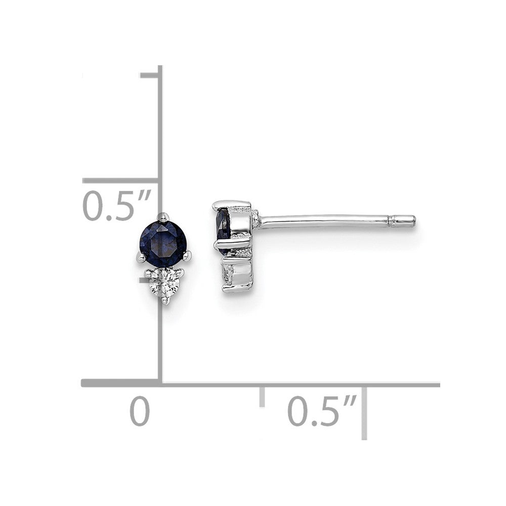 Rhodium-plated Sterling Silver Polished Blue & White CZ Post Earrings