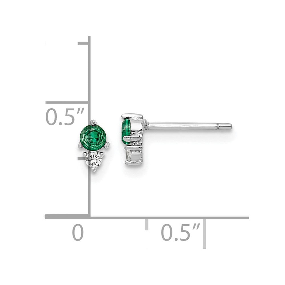 Rhodium-plated Sterling Silver Polished Green & White CZ Post Earrings