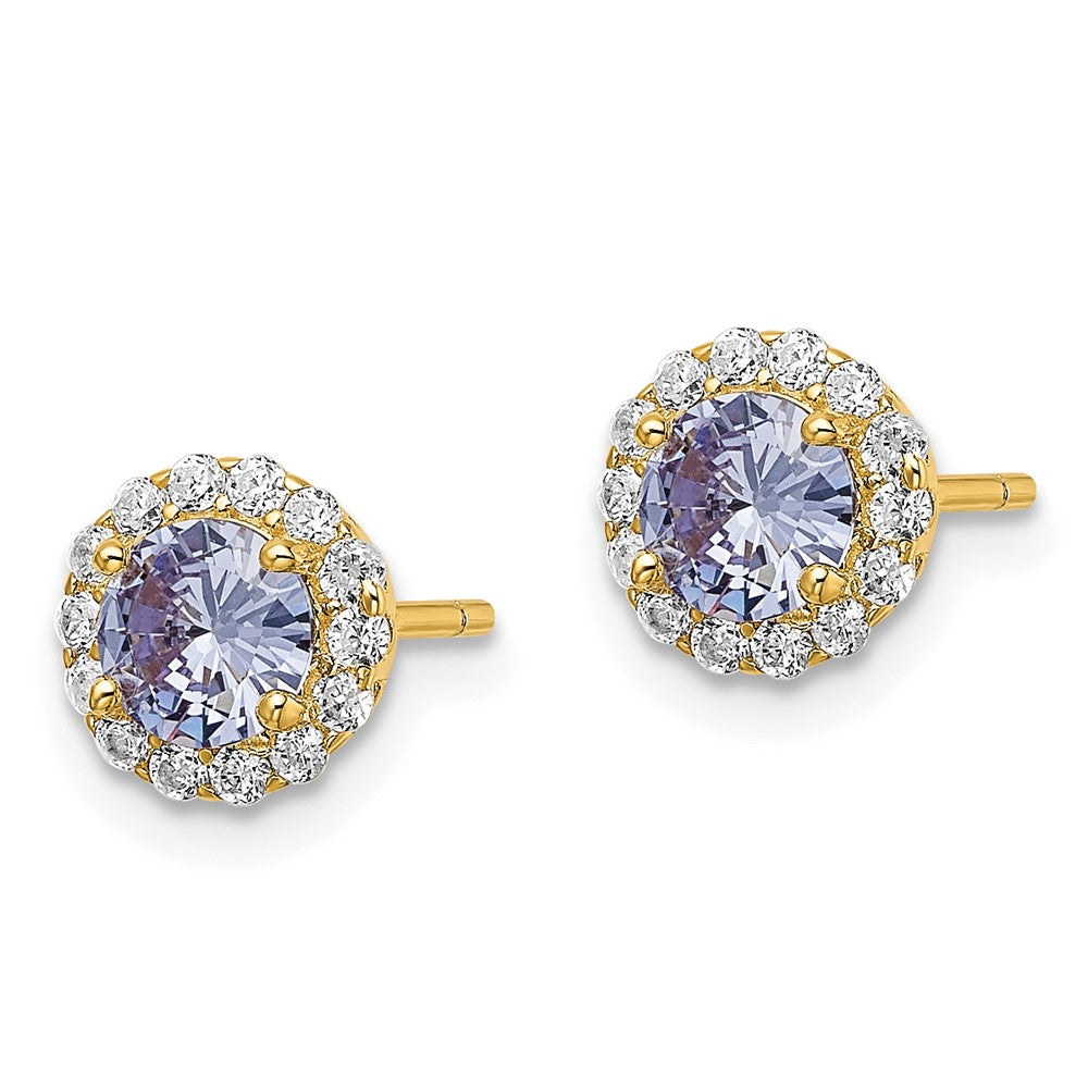 Yellow Gold-plated Sterling Silver Purple CZ Post Earrings