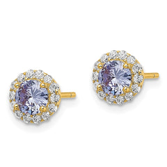 Yellow Gold-plated Sterling Silver Purple CZ Post Earrings
