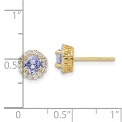 Yellow Gold-plated Sterling Silver Purple CZ Post Earrings