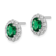 Sterling Silver Polished Rhodium-plated Green and Clear CZ Post Earrings