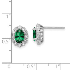 Sterling Silver Polished Rhodium-plated Green and Clear CZ Post Earrings