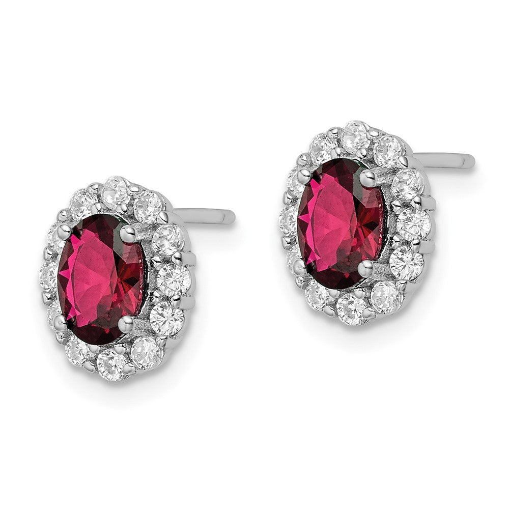 Sterling Silver Polished Rhodium-plated Red and Clear CZ Post Earrings